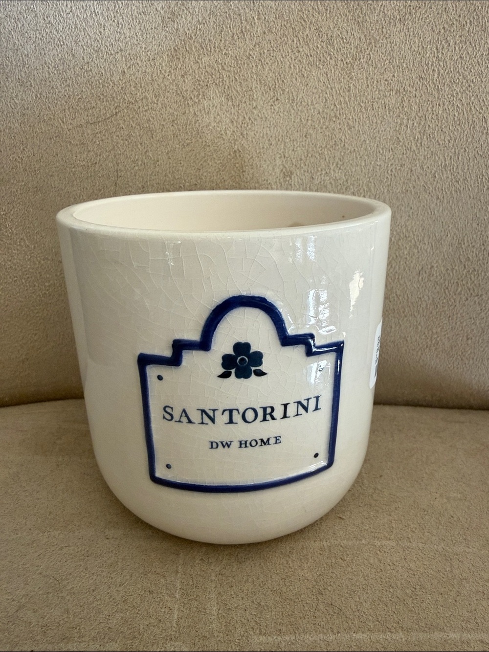 DW Home White Ceramic Santorini Accent Planter with Blue Trim
